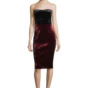 BLACK HALO EVE. Black and Red Velvet sexy Strapless Midi Rumor Dress -  Size 8
